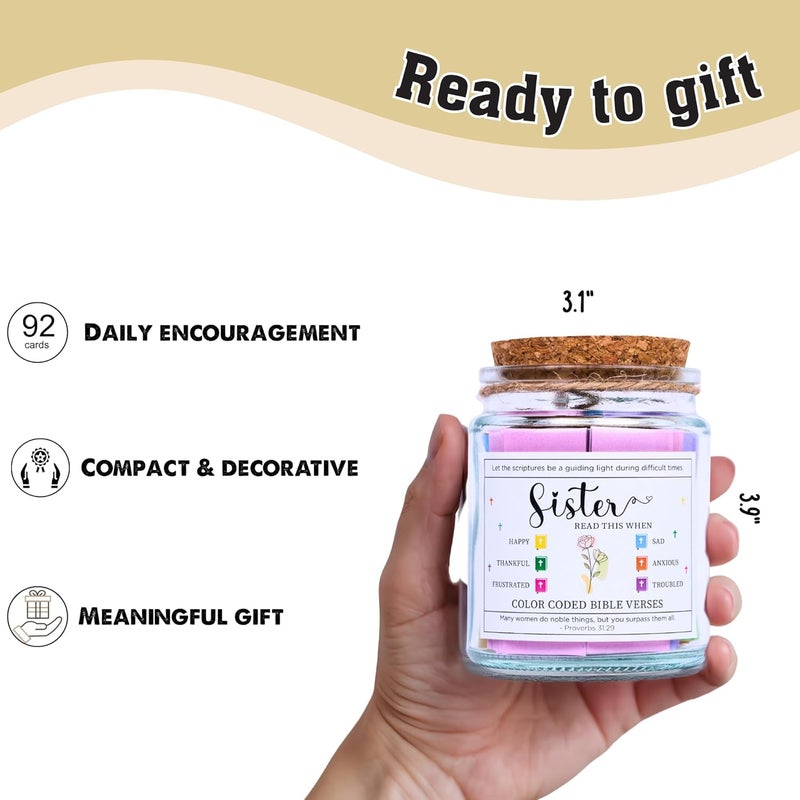 SOLMAYCO Bible Verse Jar for Sister – 92 Scriptures of Encouragement, Faith & Love | Christian Easter Gift for Sister | Spiritual Affirmation Jar | Meaningful Birthday or Easter Gift for Women of Faith - Image 3